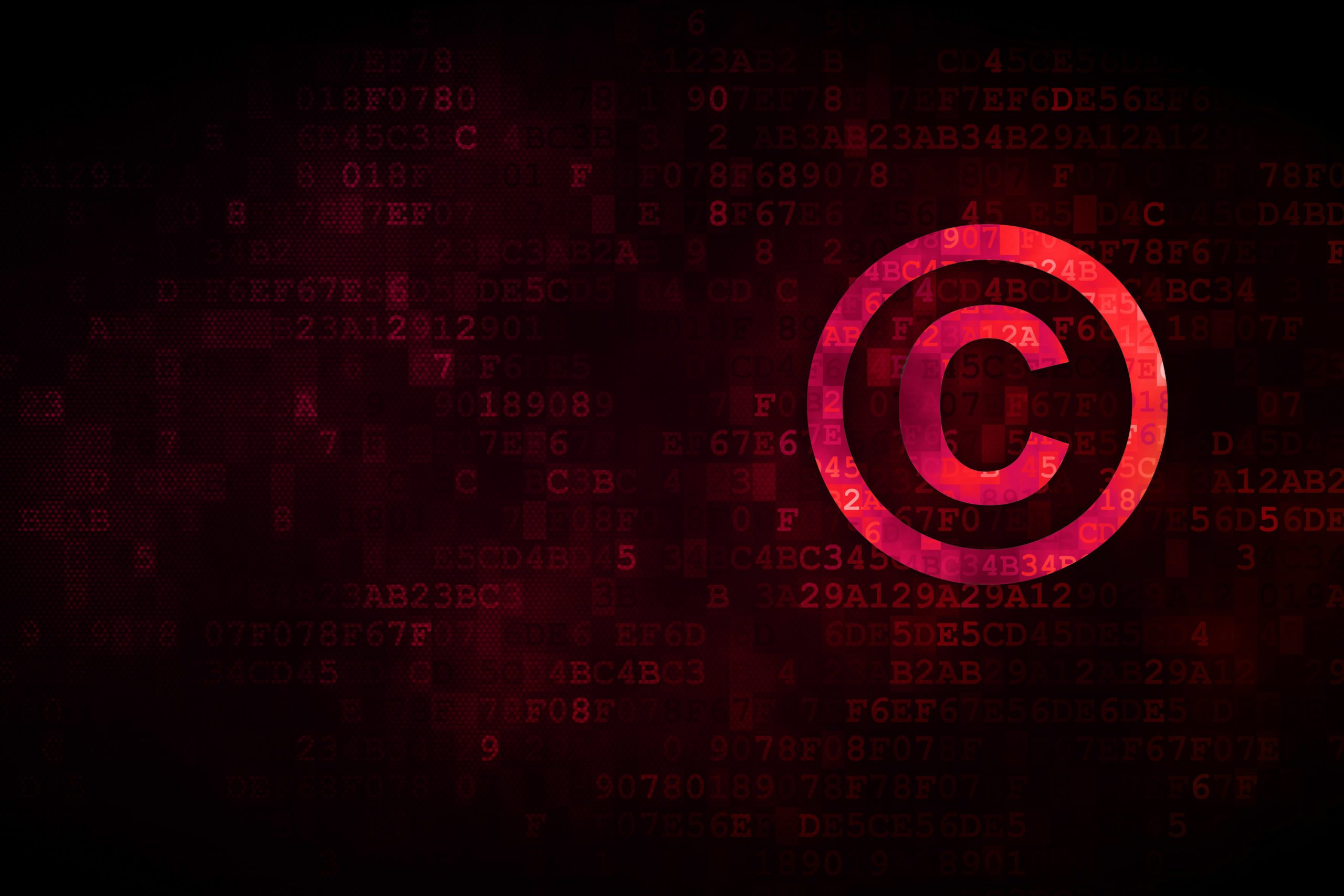 Red copyright logo on a digital background
